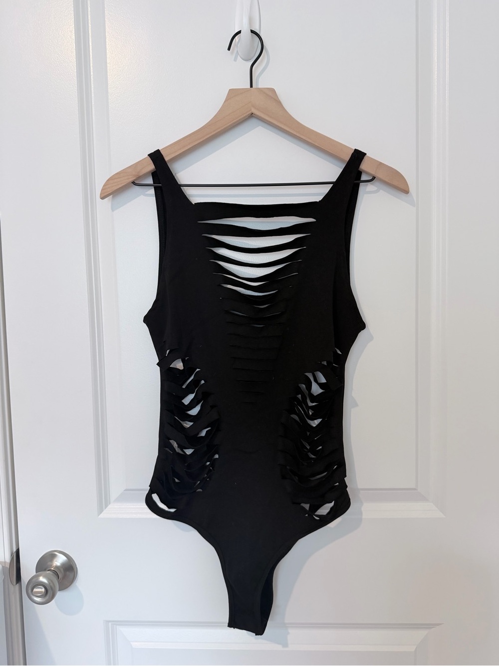 Fashion Nova Black Ripped Tank Bodysuit